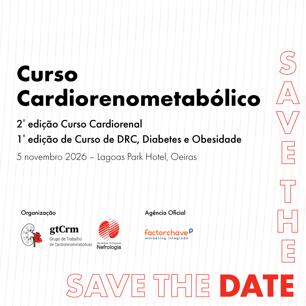 Curso Cardiorenometabólico — 2.ª edição do Curso Cardiorenal e 1.ª edição do Curso de DRC, Diabetes e Obesidade, 5 de novembro de 2026, Lagoas Park Hotel, Oeiras